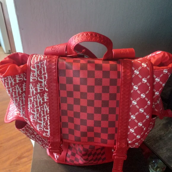 Sprayground Red/White Checkard, Moneysign, Sprayground Logo Bookbag Backpack NWT - Picture 2 of 12